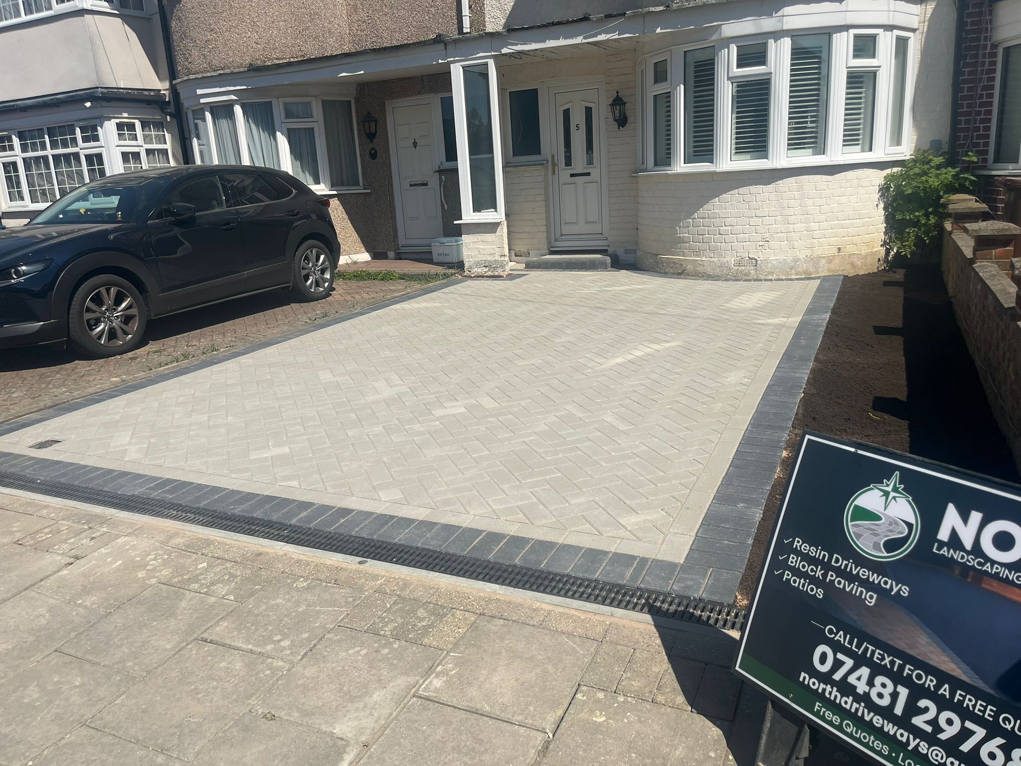 Close-up of block paving pattern and contrasting border edge