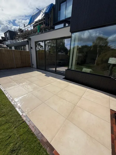 Sandstone patio outside bi-fold doors